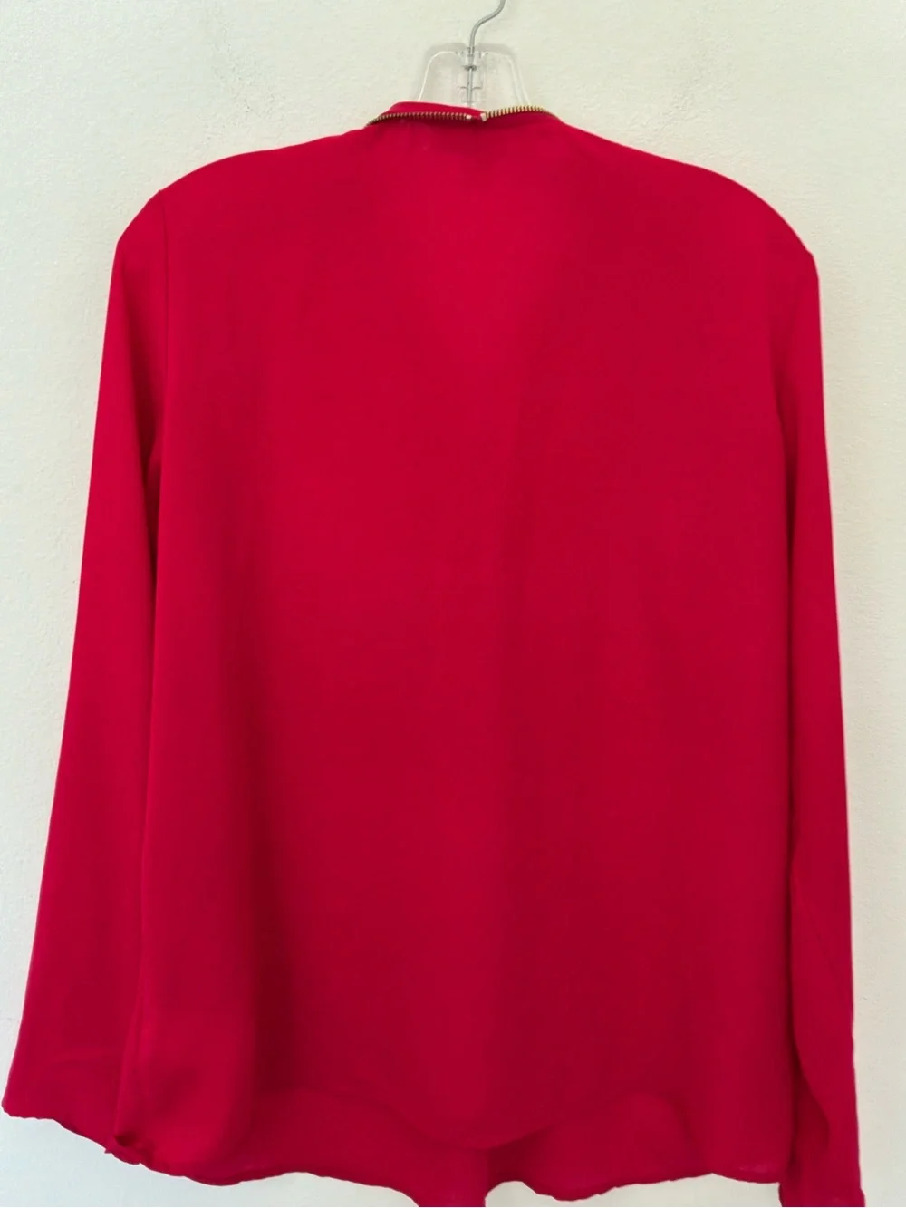 Michael Michael Kors Women’s Large Red Gold Zip Long Sleeve Blouse Top
